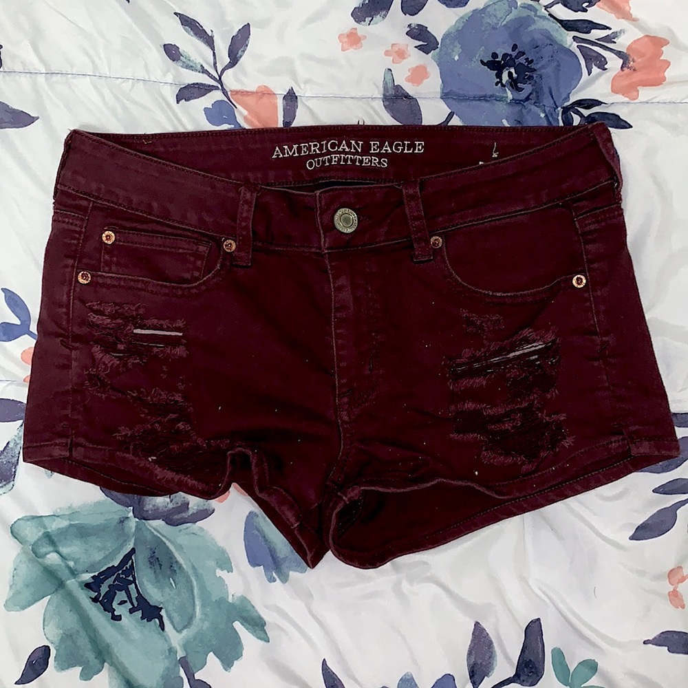 American Eagle Shorts | Burgundy with Rips | Shortie | Stretch